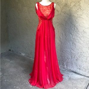 ABS Allen Schwartz Pink Silk Gown With Nude and Pink Lace 2